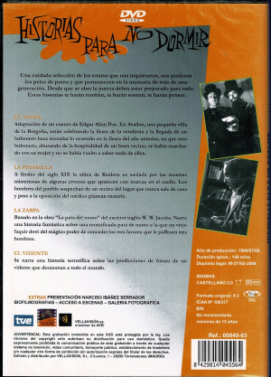 Historias Para no Dormir; El tonel  (1966)  , La Pesadilla (1967), La Zarpa  (1967) , El Vidente  (1967)  1 DVD B/N
